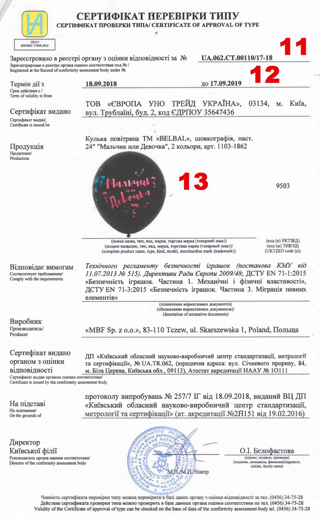 сертификат проверки типа шаров Белбал